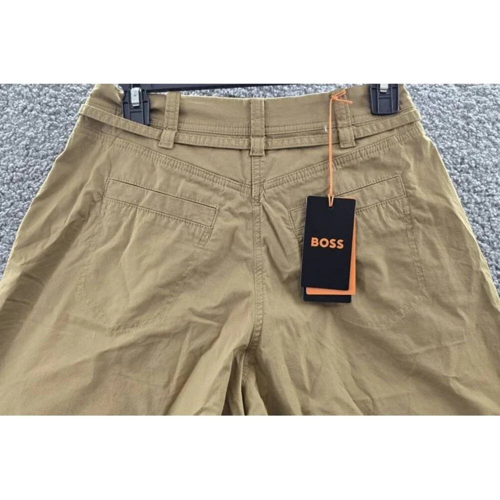 BOSS Orange High-Rise Baggy-Fit Shorts Women's 2 Beige Pleated Zip Hook & Bar